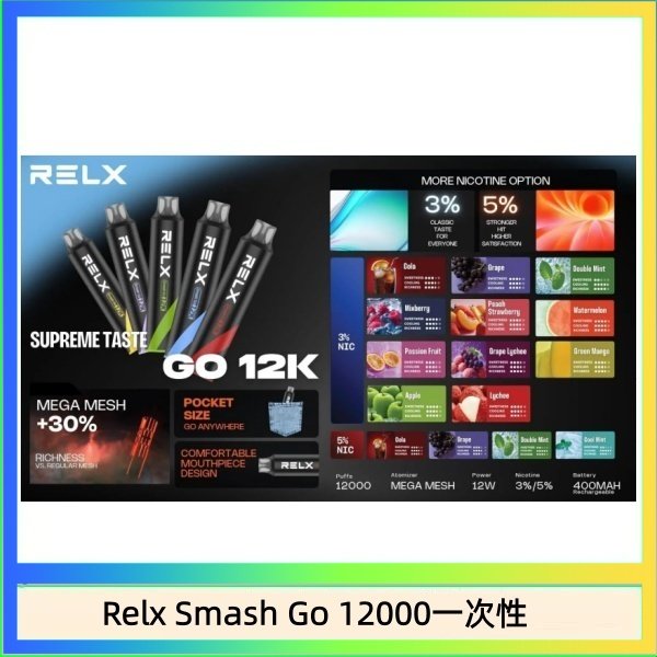 Relx Smash Go 12000一次性 Relx Smash Go 12000 Puffs 一次性電子煙拋棄式12W輸出